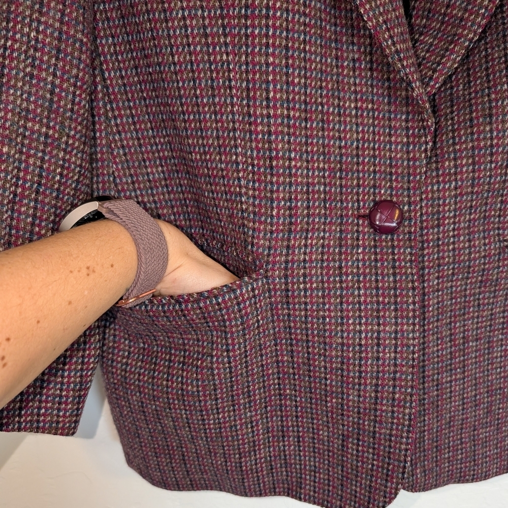VTG Giorgio Sant' Angelo Wool Houndstooth Blazer Dark Academia Career Heirloom - Picture 5 of 8